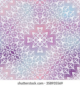 Abstract vector decorative ethnic seamless pattern on colorful blurred background. Geometric seamless pattern. Lace texture.