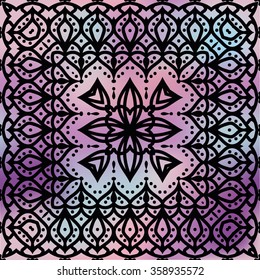 Abstract vector decorative ethnic seamless pattern on colorful blurred background. Geometric seamless pattern. Lace texture.