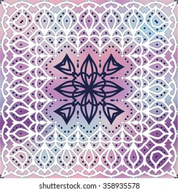Abstract vector decorative ethnic seamless pattern on colorful blurred background. Geometric seamless pattern. Lace texture.
