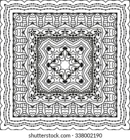 Abstract vector decorative ethnic sketchy seamless pattern. Geometric seamless pattern. Anti-stress coloring. Abstract black and white ornament, lace texture. 