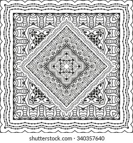 Abstract vector decorative ethnic sketchy seamless pattern. Geometric seamless pattern. Anti-stress coloring. Abstract black and white ornament, lace texture.