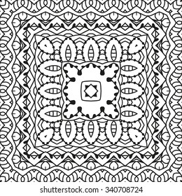 Abstract vector decorative ethnic sketchy seamless pattern. Geometric seamless pattern. Anti-stress coloring. Abstract black and white ornament, lace texture.