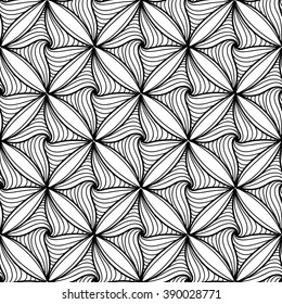 Abstract vector decorative ethnic sketchy seamless pattern. Geometric seamless pattern. Anti-stress coloring. Abstract black and white ornament, lace texture.