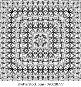 Abstract vector decorative ethnic sketchy seamless pattern. Geometric seamless pattern. Anti-stress coloring. Abstract black and white ornament, lace texture.