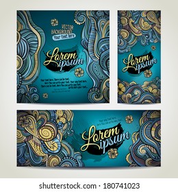 Abstract vector decorative floral backgrounds set. Series of image. Template frame design for card. Three different sizes for your design