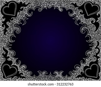 Abstract vector decorative frame on the blue gradient background with curling elements