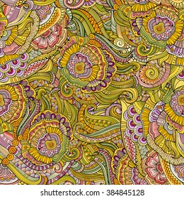 Abstract vector decorative hand drawn nature floral ornamental ethnic seamless pattern. Can be used for wallpaper, pattern fills, web page background, surface textures