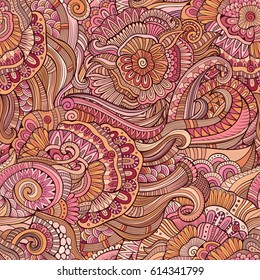 Abstract vector decorative hand drawn nature floral ornamental ethnic seamless pattern. Can be used for wallpaper, pattern fills, web page background, surface textures