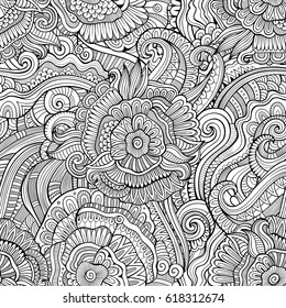 Abstract vector decorative hand drawn nature floral ornamental sketchy ethnic seamless pattern. Can be used for wallpaper, pattern fills, web page background, surface textures