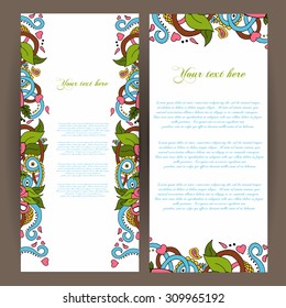 Abstract vector decorative nature background. Template frame design for card. Floral design elements. Doodle flowers. Zentangle pattern