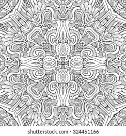Abstract vector decorative nature ethnic hand drawn sketchy contour seamless pattern