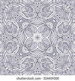 Abstract vector decorative nature ethnic hand drawn sketchy contour seamless pattern