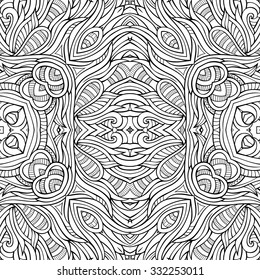 Abstract vector decorative nature ethnic hand drawn sketchy contour seamless pattern