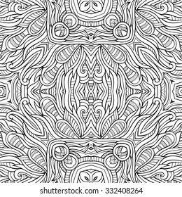 Abstract vector decorative nature ethnic hand drawn sketchy contour seamless pattern