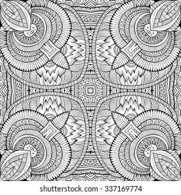 Abstract vector decorative nature ethnic hand drawn sketchy contour seamless pattern