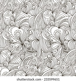 Abstract vector decorative nature ornamental seamless pattern. Vector illustration in black and white.