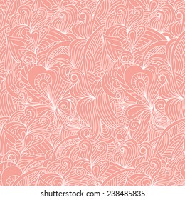 Abstract vector decorative nature ornamental seamless pattern. Vector illustration in pink and white. Endless texture. Can be used as wallpaper, fabric print, web page background. 