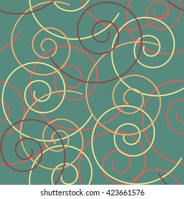 Abstract vector decorative seamless pattern. Vintage turquoise background with  multicolor swirls. 
