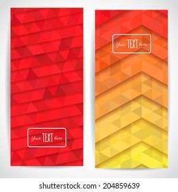 Abstract vector decorative vertical banners set.  Template for card. Colorful abstract background. Triangle rainbow color vector mosaic