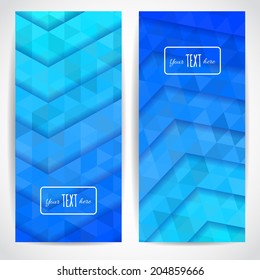Abstract vector decorative vertical banners set.  Template for card. Colorful abstract background. Triangle rainbow color vector mosaic