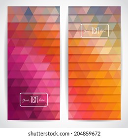 Abstract vector decorative vertical banners set.  Template for card. Colorful abstract background. Triangle rainbow color vector mosaic