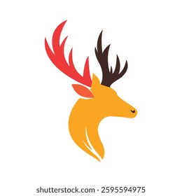 Abstract Vector Deer Head with Colorful Antlers Icon or Logo Design Template