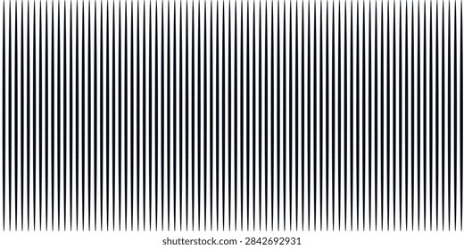 Abstract vector with dense vertical lines in black and light gray. The lines taper slightly at top and bottom, creating a subtle 3D lenticular and moiré illusion. High contrast, rhythmic, and full coverage.