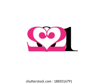 Abstract vector design of 2021 year shaped as heart