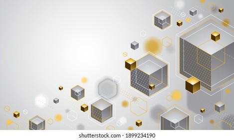 Abstract vector design with 3D cubes with golden elements vector design with copy space, luxury or jewelry color style, can be used for technology and science abstraction art.