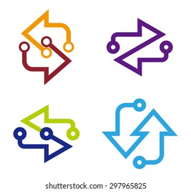 Abstract vector design arrows logo template. Business technology concept icon. You can use in the machine, commerce, electronics, wafer, science and communication concept of pattern. 