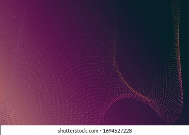 Abstract vector design background of Halftone wave futuristic twisted shape dots on colorful gradient design background.