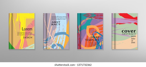 Abstract vector design of book cover. Background with colorful grunge brushstrokes texture. Header template. Collage page, brochure, booklet print, flyer sheet a4