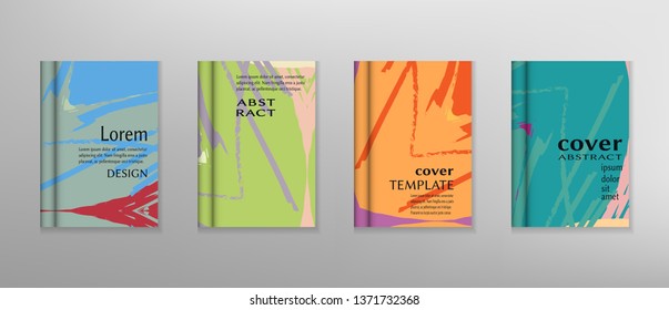 Abstract vector design of book cover. Background with colorful grunge brushstrokes texture. Header template. Collage page, brochure, booklet print, flyer sheet a4