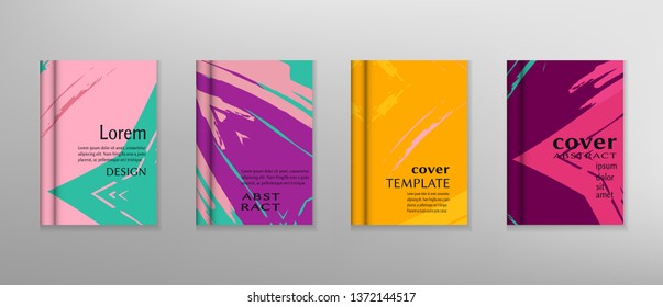 Abstract vector design of book cover. Background with colorful grunge brushstrokes texture. Header template. Collage page, brochure template, booklet print, flyer sheet a4