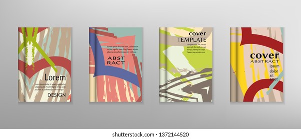 Abstract vector design of book cover. Background with colorful grunge brushstrokes texture. Header template. Collage page, brochure template, booklet print, flyer sheet a4