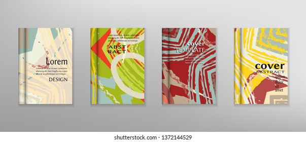 Abstract vector design of book cover. Background with colorful grunge brushstrokes texture. Header template. Collage page, brochure template, booklet print, flyer sheet a4