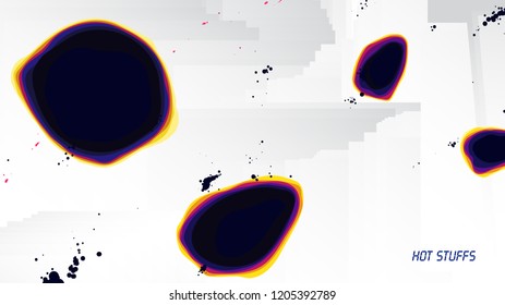 Abstract vector design burn hole on white and glitch background template