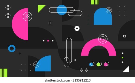 Diseño de vector abstracto con varias formas coloridas y fondo negro