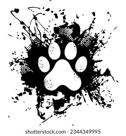 An abstract vector design of a dog paw in a love-filled splash. Grunge black silhouette representing liquid art and pet passion.