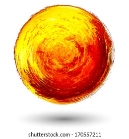 Abstract vector design element. Ball painted with brush strokes. Gold. 