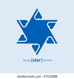 The Abstract vector design element blue David star with hearts
