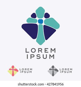 Abstract vector design element, icon, emblem design with mosaic shaped cross sign