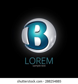 Abstract Vector Design Element - Metal B sphere logo template on black background
