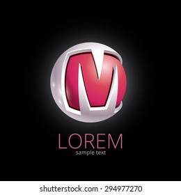 Abstract Vector Design Element - Metal M sphere logo template on black background