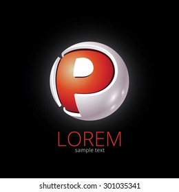 Abstract Vector Design Element - Metal P sphere logo template on black background