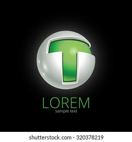 Abstract Vector Design Element - Metal T logo sphere template on black background