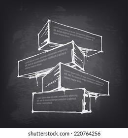 Abstract vector design element on chalkboard. Hand drawn banner with place for text. Background texture of blackboard. Pattern design for poster, flyer, cover, brochure.