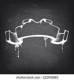Abstract vector design element on chalkboard. Hand drawn ribbon with place for text. Background texture of blackboard. Pattern design for banner, poster, flyer, cover, brochure.