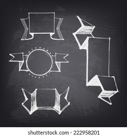 Abstract vector design element on chalkboard. Hand drawn ribbon with place for text. Background texture of blackboard. Pattern design for banner, poster, flyer, cover, brochure.