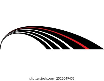 Elemento de diseño de Vector Abstractas. Patrón de rayas deportivo. Tira de carreras para un coche deportivo, barco, motocicleta, ropa deportiva, juguete. Vector de fondo. Arco de líneas. Perspectiva